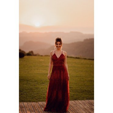 Longo marsala tecido gliterizado